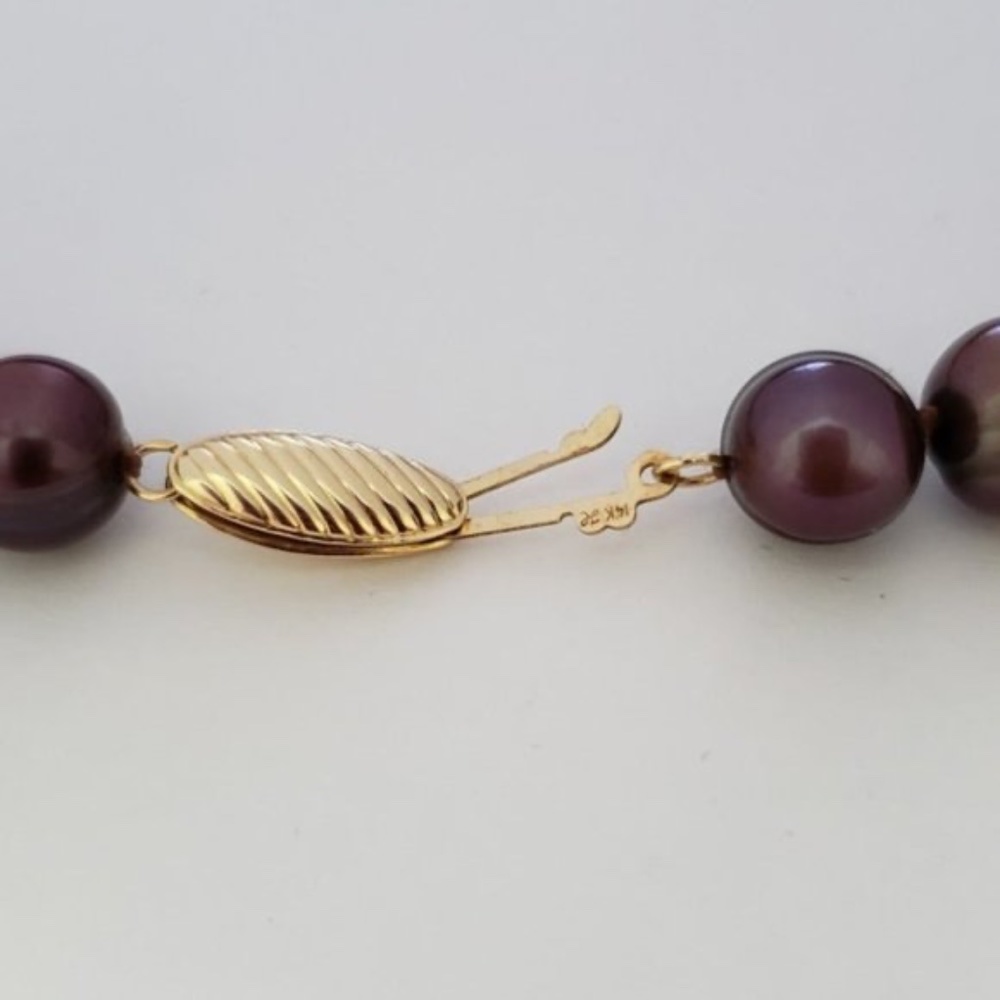 14K Yellow Gold 9mm Fresh Water Pearl Necklace - Picture 4 of 5